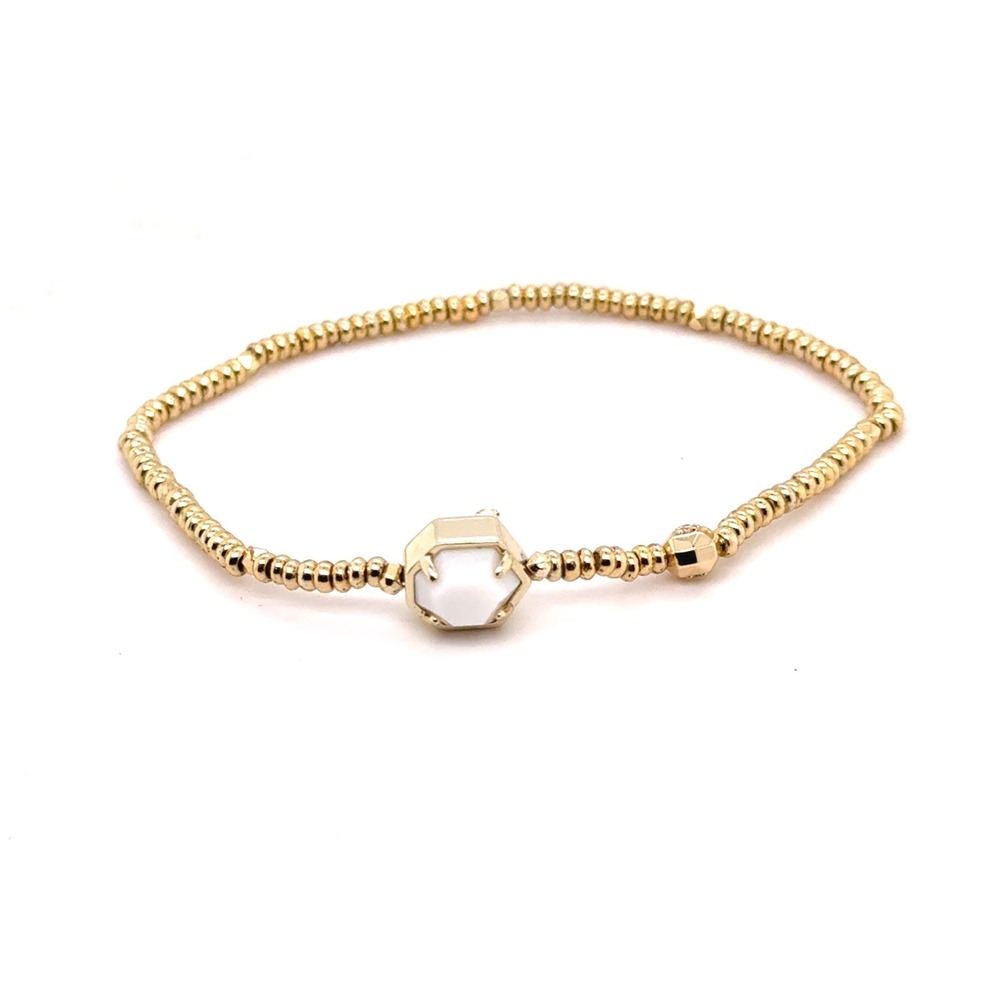 Kendra Scott Gold Tone White Hexagon Stone Beaded Stretch Bracelet